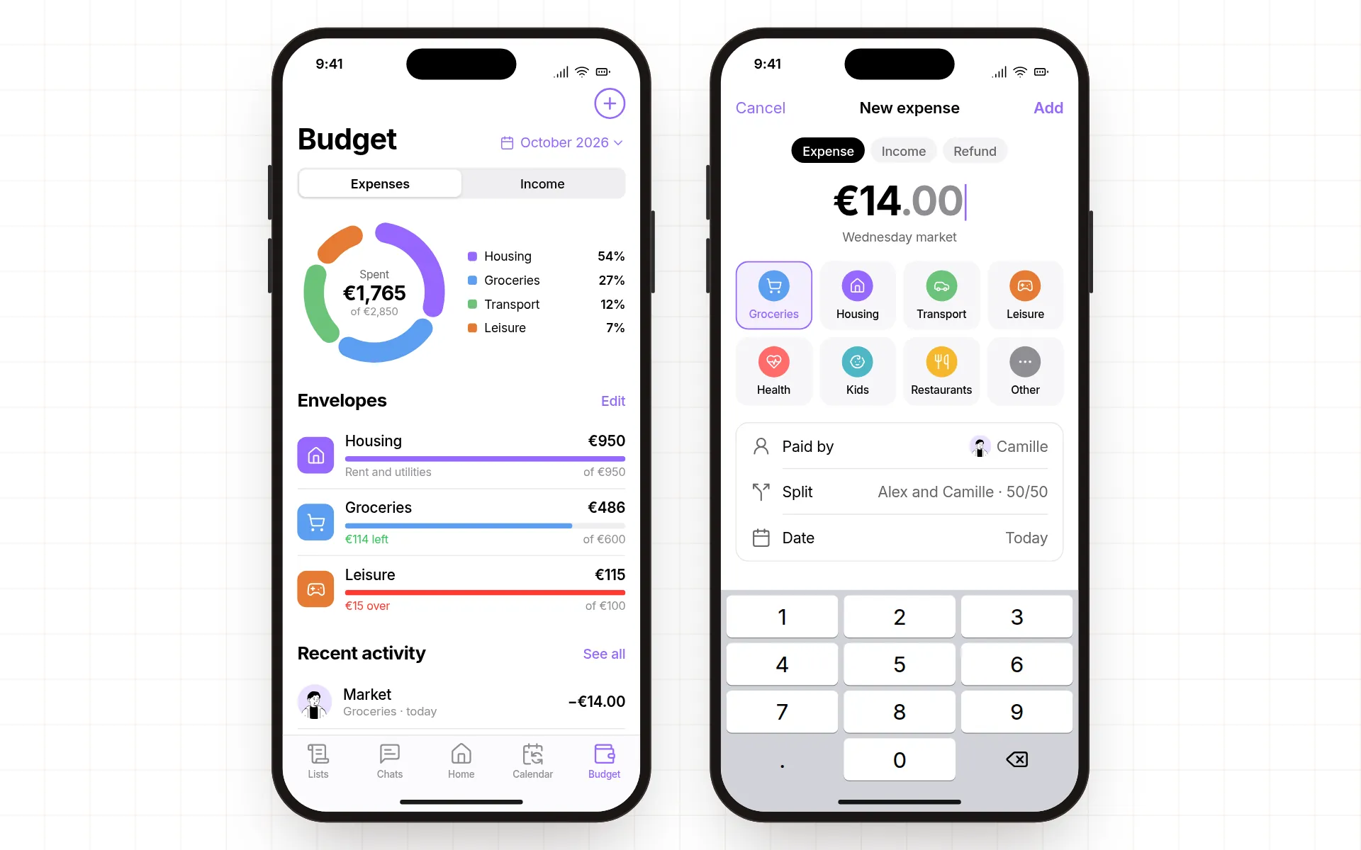 Expense report by category, and adding a shared expense